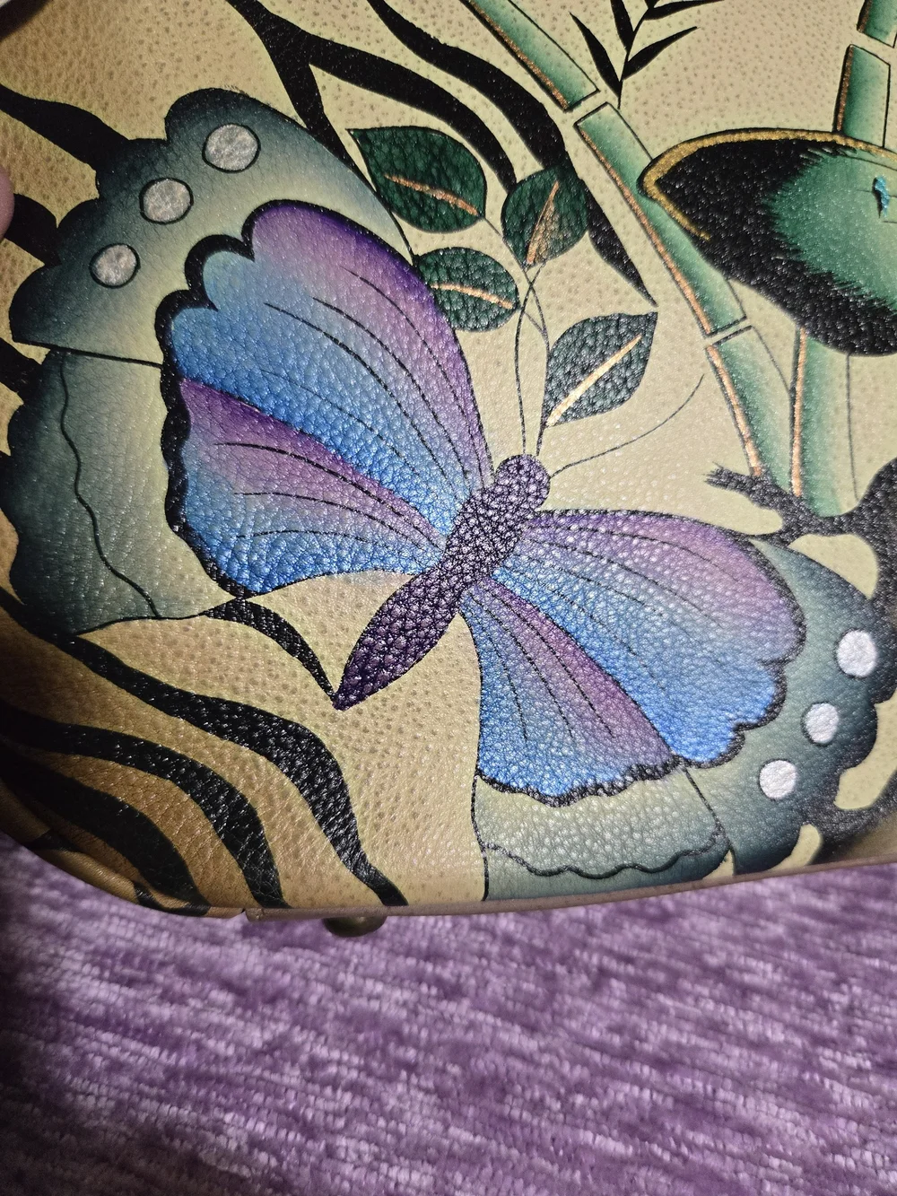 ANUSCHKA Tan Butterfly-Print Leather Hobo Shoulder Bag. NWT
